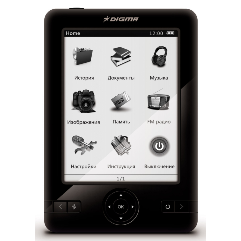 Электронная книга  Digma E501 Pearl 5 дюймов 2Gb чёрная + чехол  купить в Инфотех